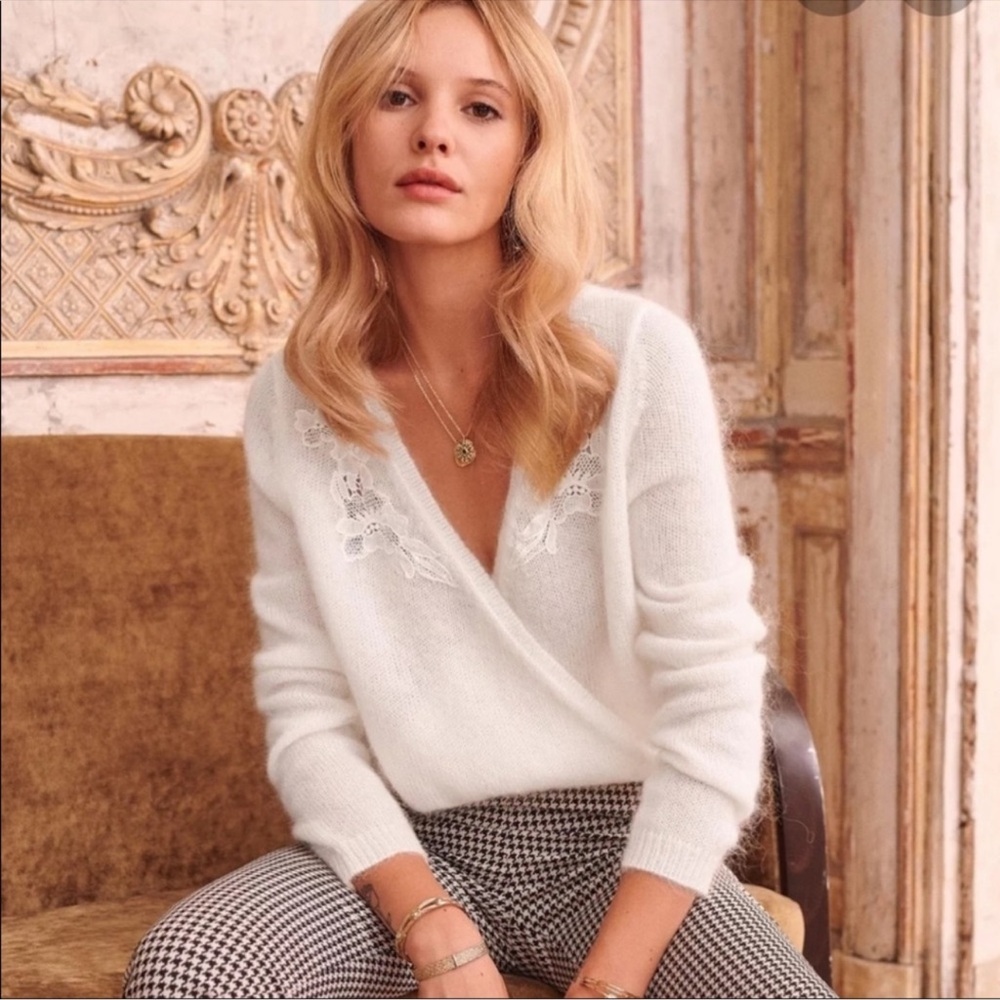 Sezane White Timothee Wrap Sweater